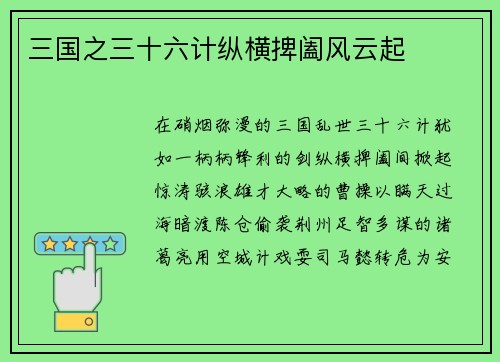 三国之三十六计纵横捭阖风云起