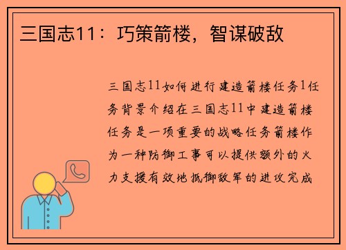 三国志11：巧策箭楼，智谋破敌